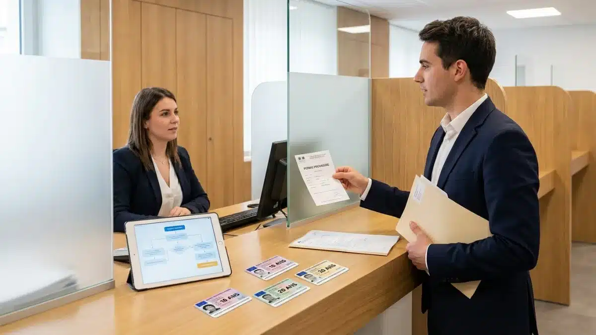 Un jeune conducteur présente son permis de conduire provisoire obtenu à la commune.