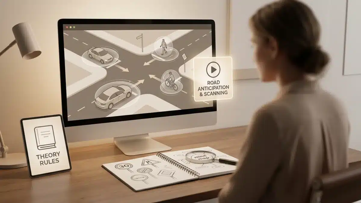 Une personne s'entraîne à anticiper les dangers sur une simulation vidéo de route pour le TPR.