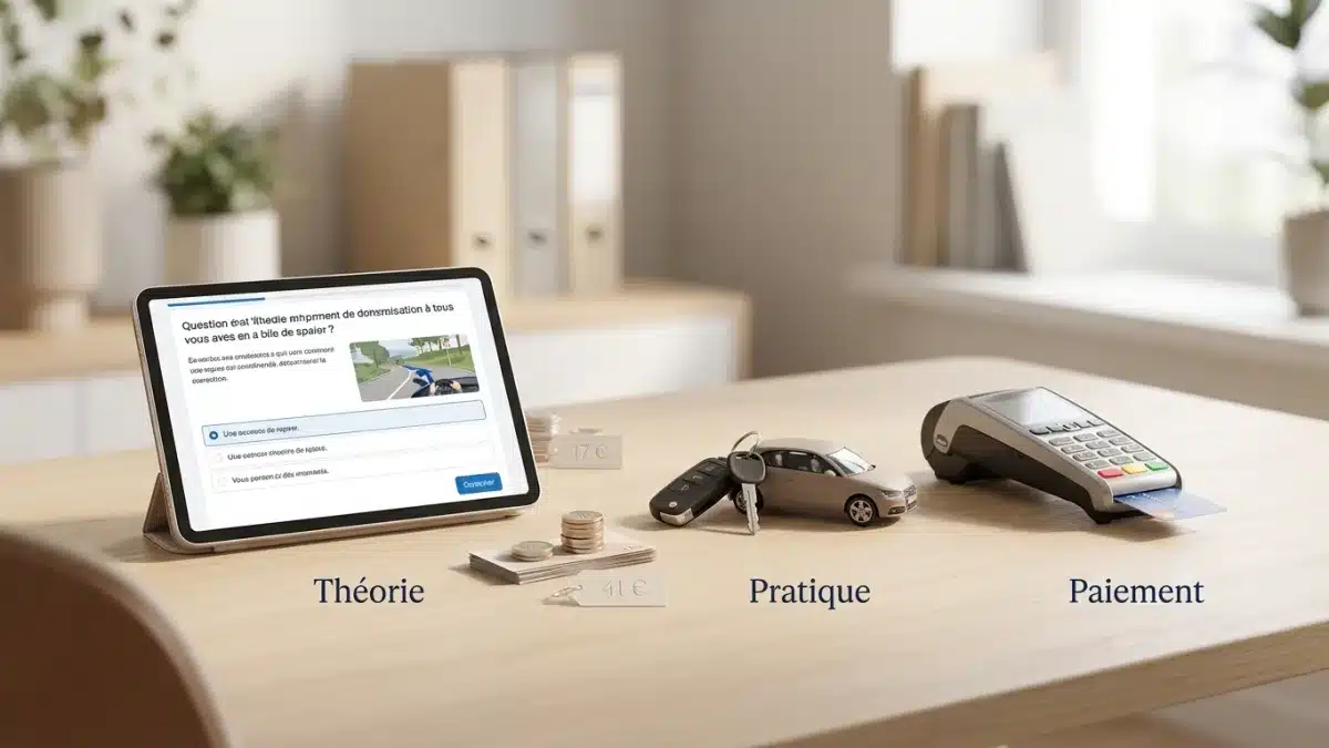 Tableau détaillé affichant les nouveaux tarifs 2026 pour les examens du permis de conduire au centre d'Eupen.