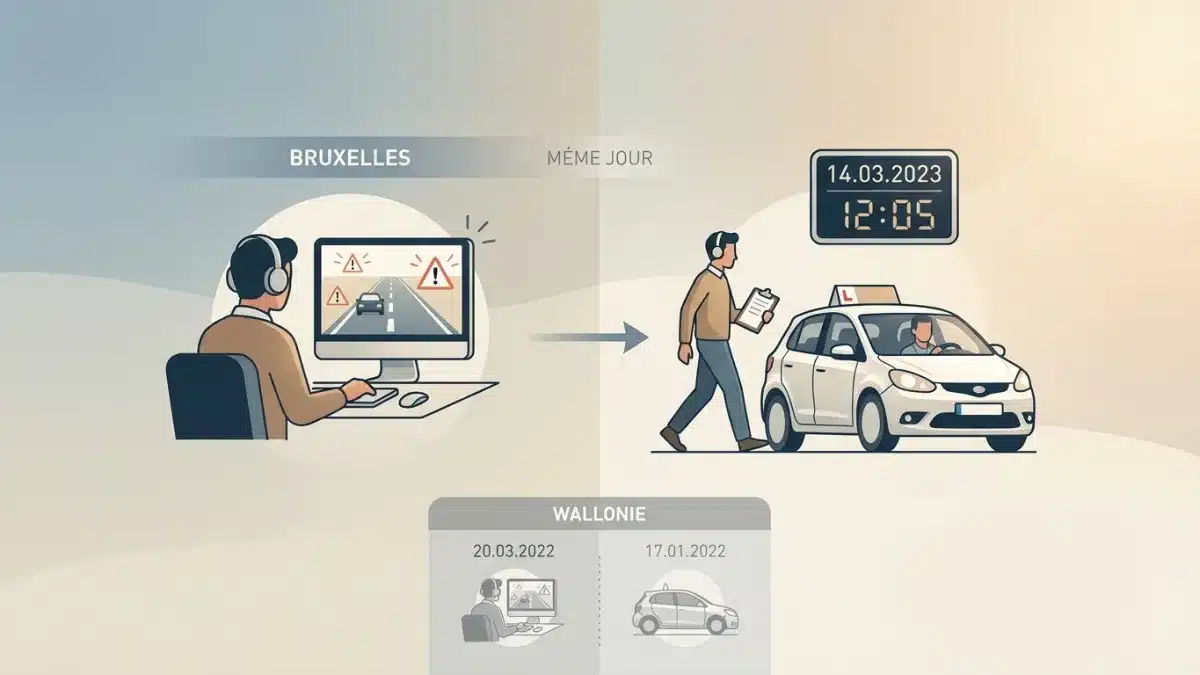 Un candidat passe le test de perception des risques sur ordinateur avant l'examen pratique à Bruxelles.