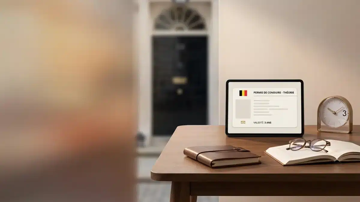 Jeune conducteur belge souriant avec son attestation de réussite à l'examen théorique du code de la route.