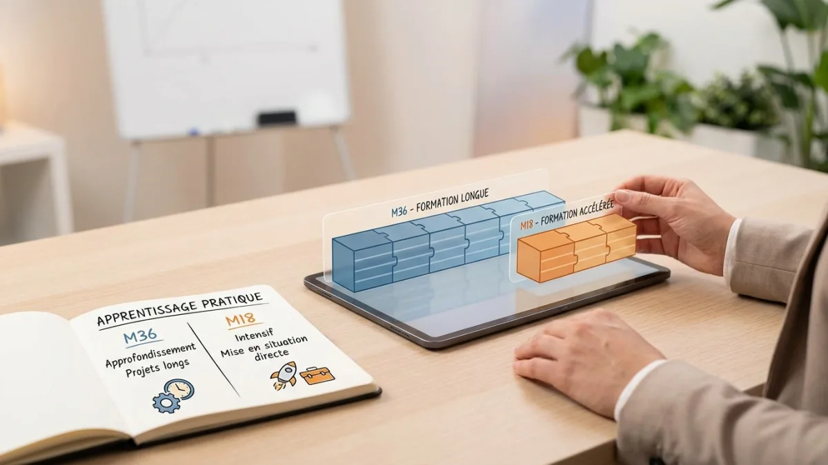 Étudiant en formation ajustant ses méthodes de travail pratique après le passage du programme M36 au M18.