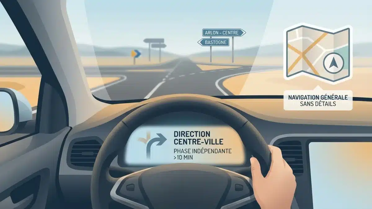 Un candidat au permis de conduire suit les panneaux directionnels vers le centre-ville d'Arlon en toute autonomie.